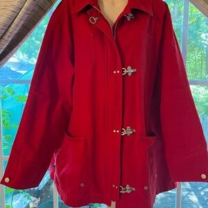 LAUREN 2X Red Utility Jacket, Barn Jacket Silver Spring-Loaded Toggle Latches